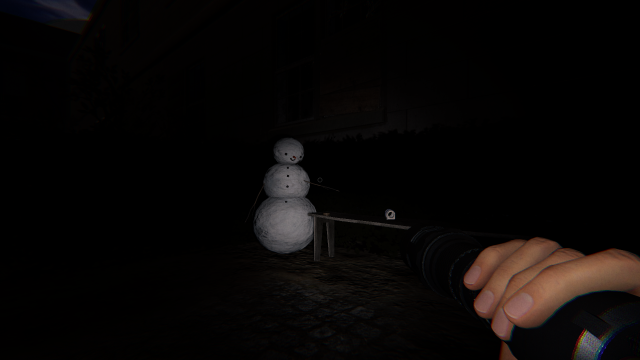 A snowman pointing at the first mysterious part.