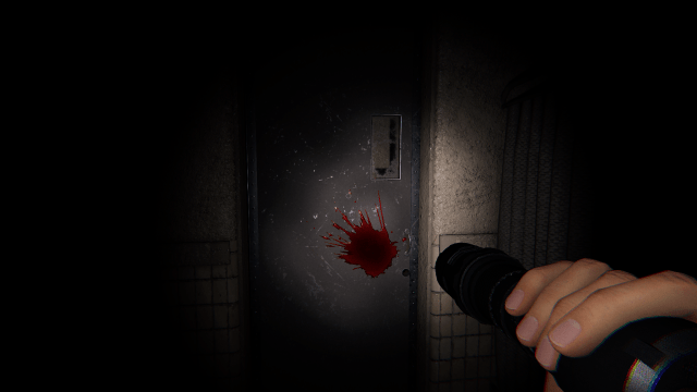 A blood splatter on a door.