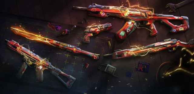 Overdrive VALORANT skin bundle showing all weapon skins
