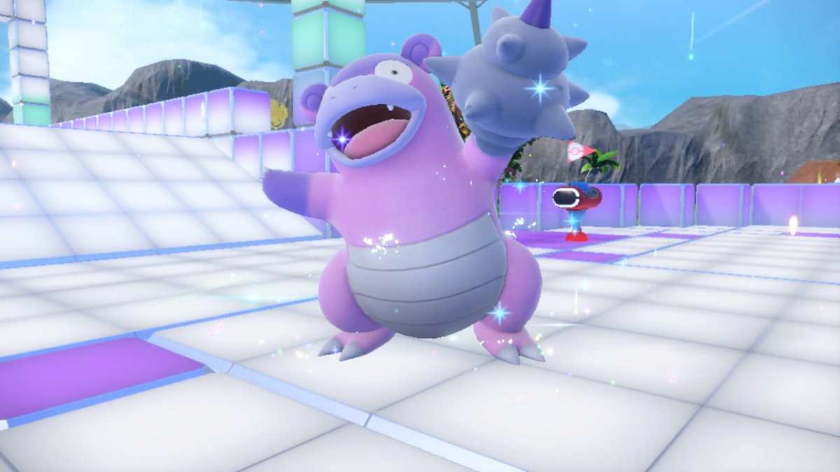 A screenshot of Galarian Slowbro just after evolving in Pokémon Scarlet and Violet
