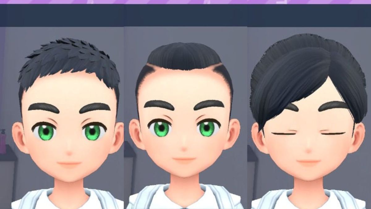 Three Pokémon SV The Indigo Disk haircuts side by side.