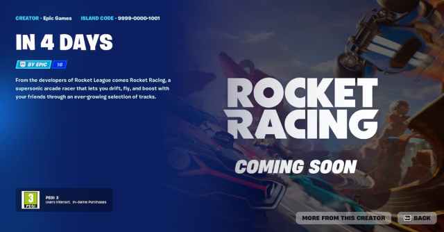 Rocket Racing game mode screen in Fortnite