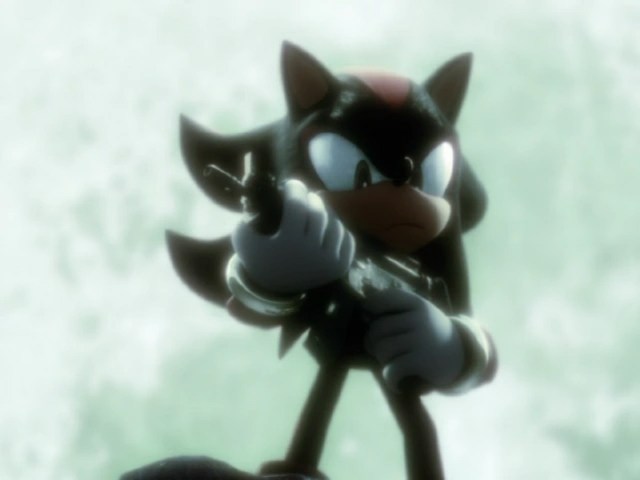 Shadow the Hedgehog cocking gun in front of the moon.