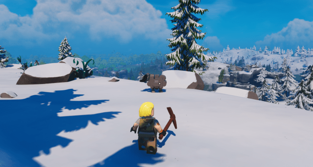Player approaching sheep in LEGO Fortnite.