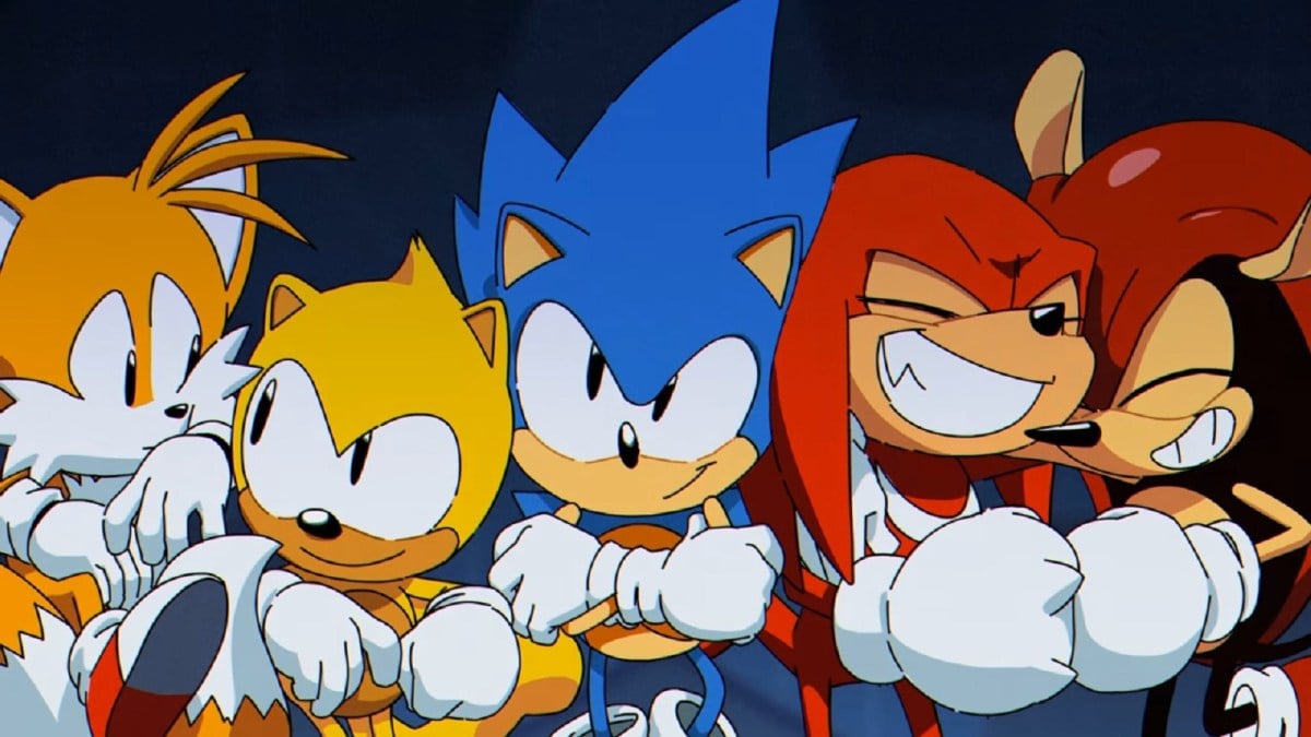 Sonic Mania Plus Tails Knuckles Mighty and Ray in an elevator