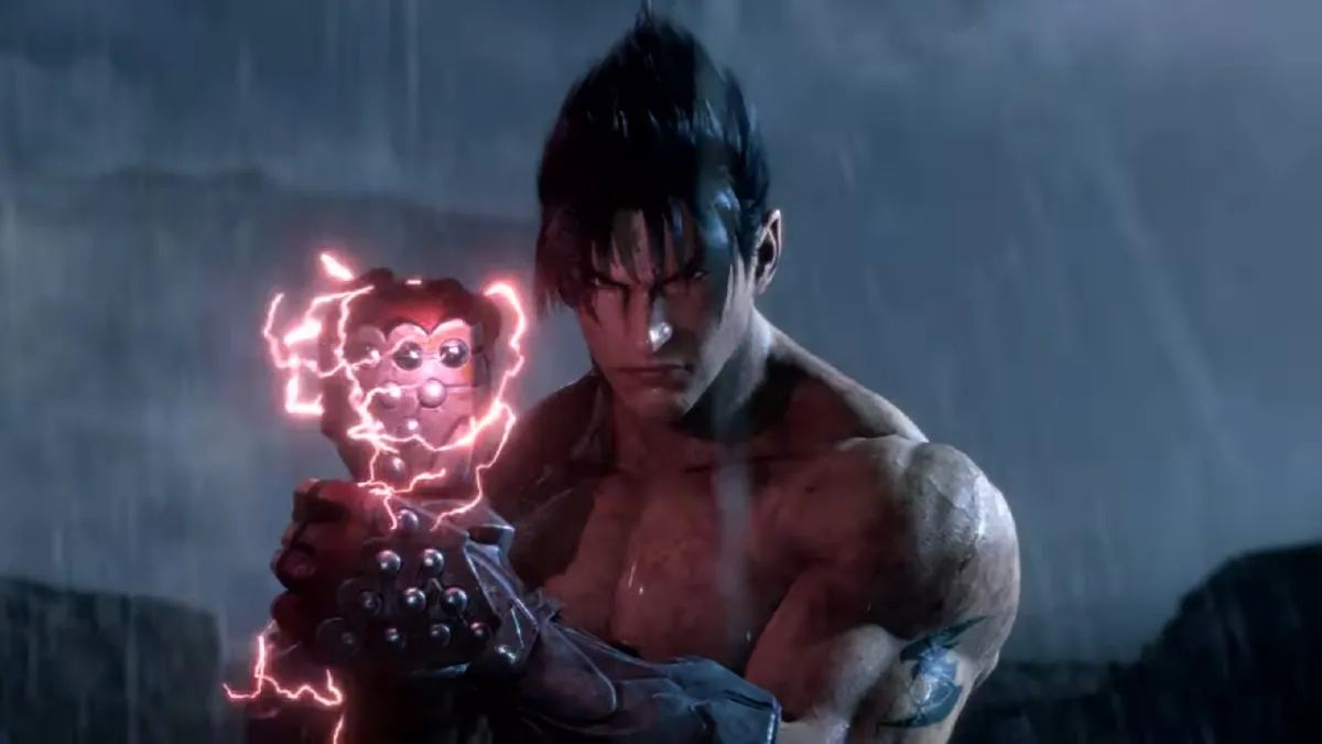 Tekken 8 Jin Kazama clenching his fist as red electricity crackles around it