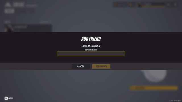 Adding a friend screen in THE FINALS menu