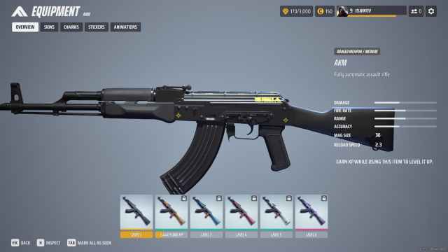 AKM weapon overview screen in THE FINALS