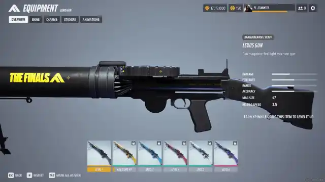 Lewis Gun weapon overview screen in THE FINALS