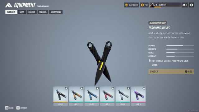 Throwing knives weapon overview screen in THE FINALS