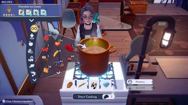 Disney Dreamlight Valley character stands over a large pot on a stove