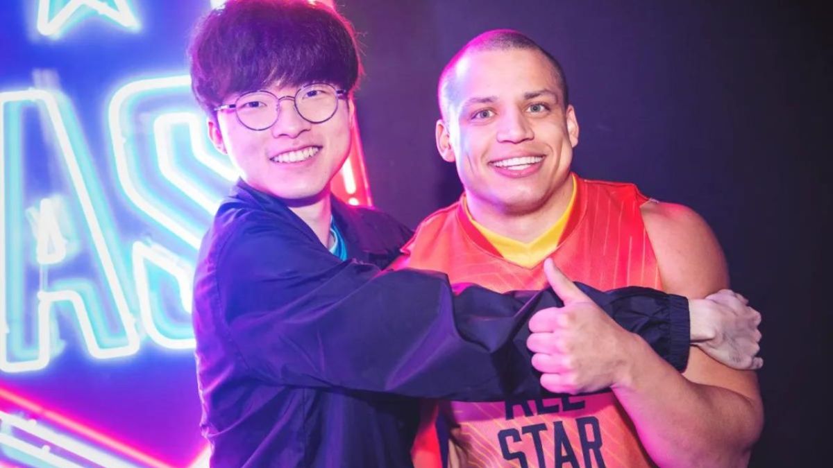 Faker hugging tyler1 when he was signed by t1