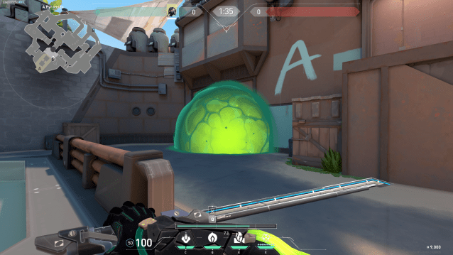 A Poison Orb positioned to block doors leading from Mid to A site on Breeze.