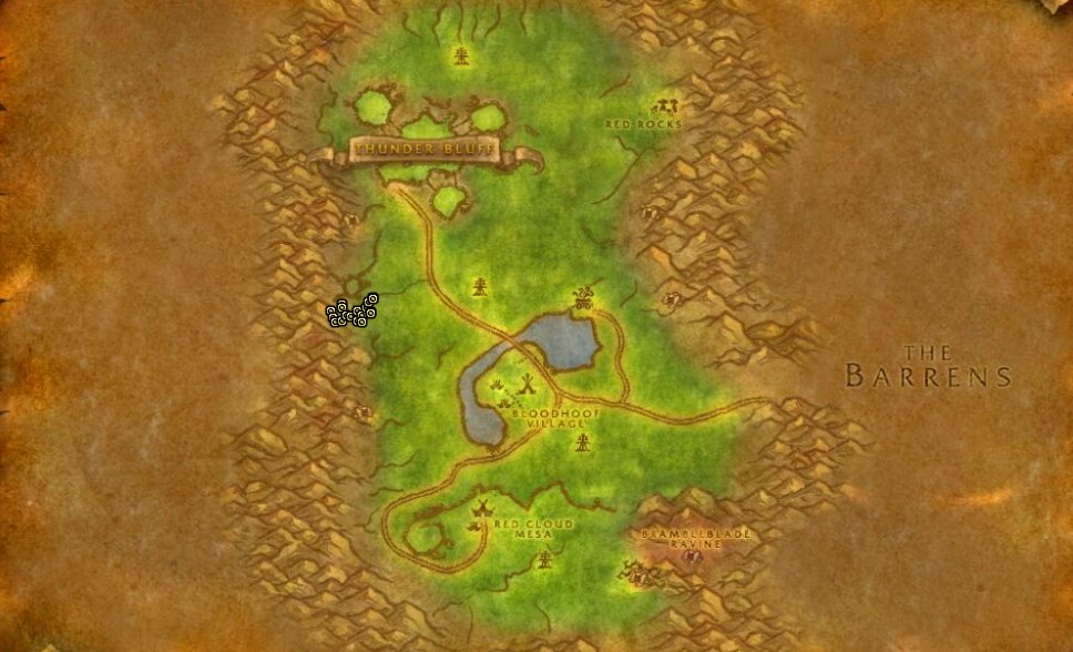 Image of the map of Mulgore in WoW Classic.