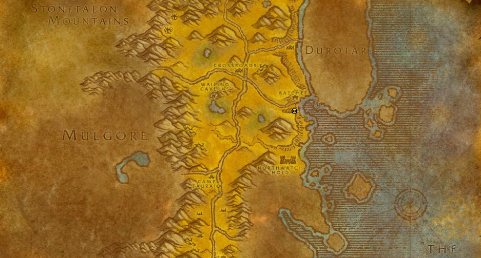 Image of the map of the Barrens in WoW Classic.