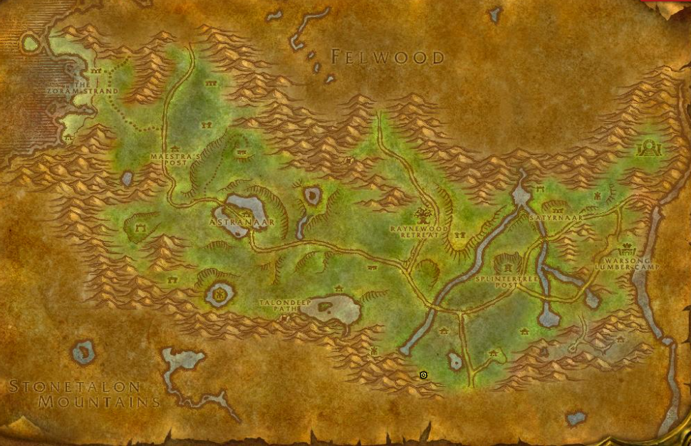 A map of Ashenvale in WoW Classic.