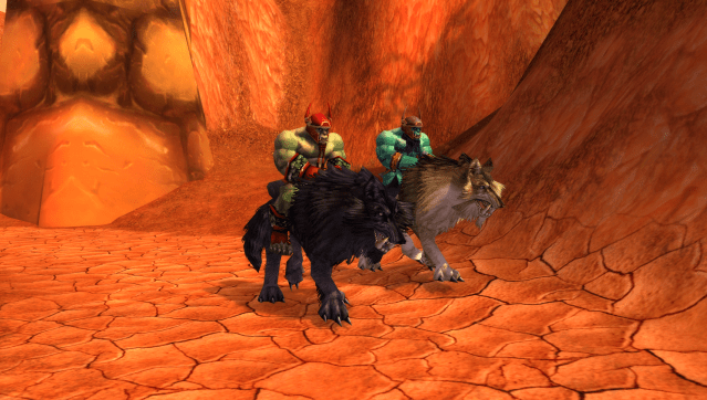 Two Durotar wolf riders in WoW Classic