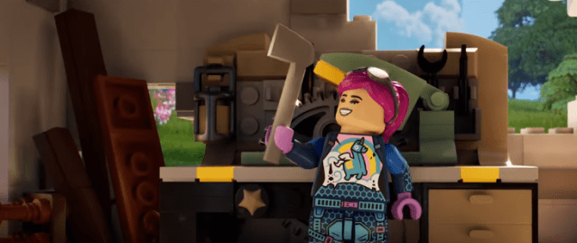 A LEGO character in LEGO Fortnite holding an axe.