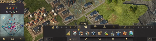 Image of the task bar in Anno 1800 showing the location of Stamps.