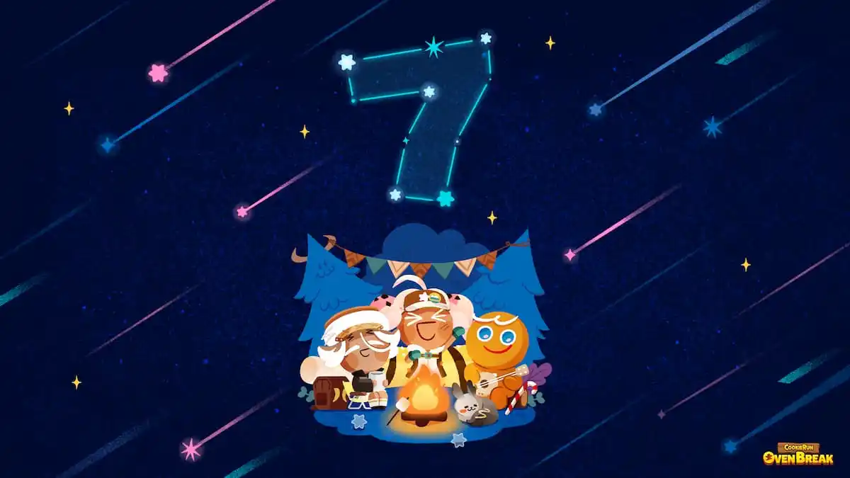 A promotional image of various characters from Cookie Run Kingdom with the number seven.