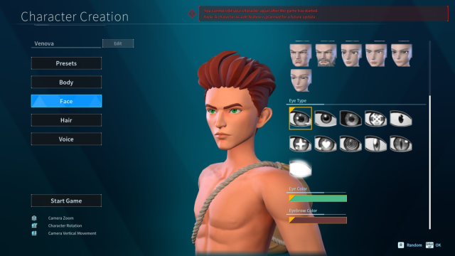 A screenshot of the character creator page in Palworld.