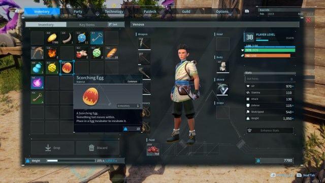 A screenshot of a player inventory in Palworld with an egg selected.