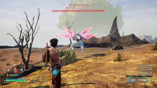 Player approaching Alpha Jetragon in Palworld
