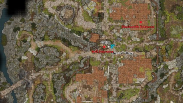 An in game screenshot of the map of the Blighted Village in Baldur's Gate 3.