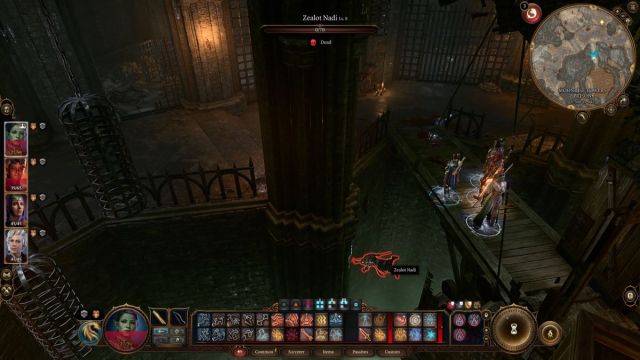 An in game screenshot of an unlootable corpse in the chasm in Moonrise Towers Prison in Baldur's Gate 3.