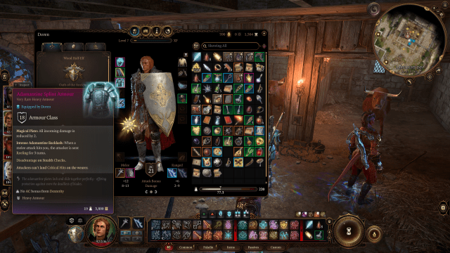 Image of the inventory screen in BG3 showing the Adamantine armor.