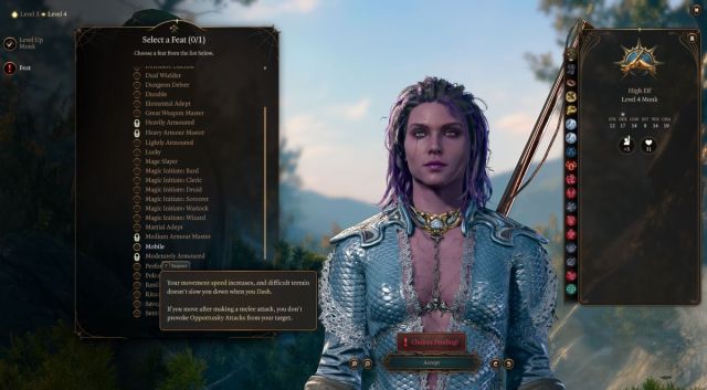 An in game screenshot of the Feat selection screen in Baldur's gate 3.