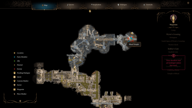 Image of the map to the under city in BG3.