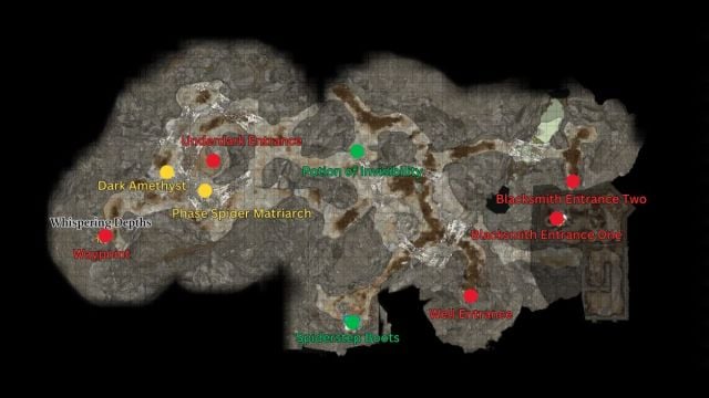 An in game screenshot of the map of the Whispering Depths in Baldur's Gate 3.