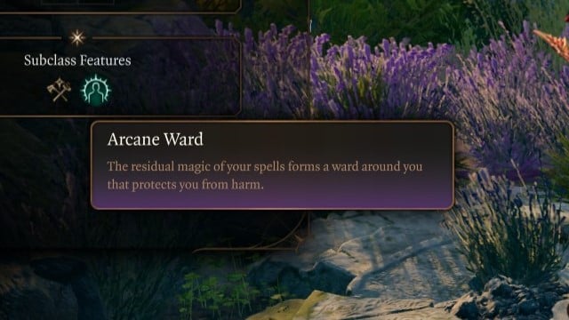 The Arcane Ward tooltip in Baldur's Gate 3, a key part of tanking with Wizard levels.
