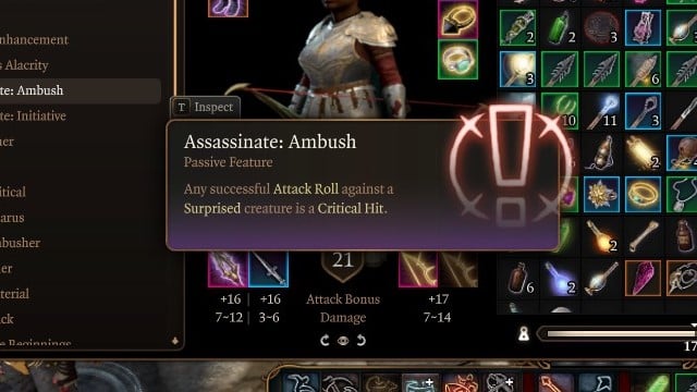 A Baldur's Gate 3 trait, Assassinate: Ambush , a key part of the out-of-combat stealth build.