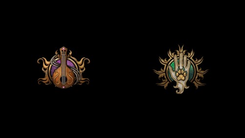 The image of the Bard and Rogue symbols from BG3 sit next to each other on a black background.