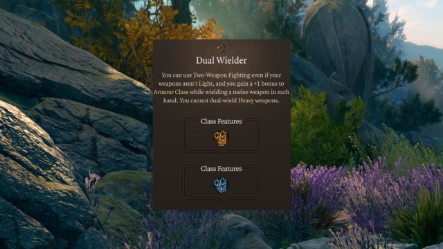 The Dual Wielder feat is shown on the level-up screen of BG3.