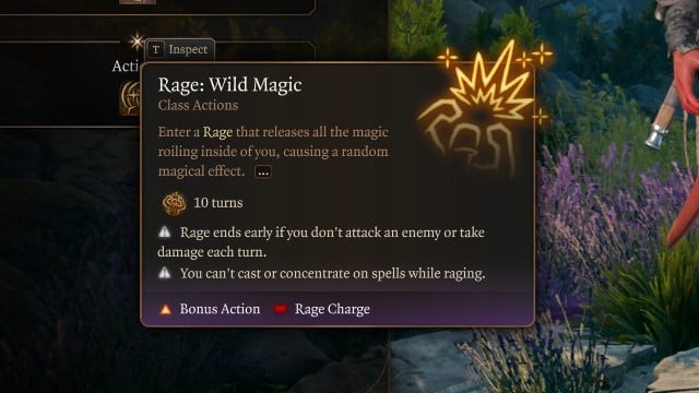 The Wild Magic Rage feature in Baldur's Gate 3, a key part to the Wild Magic Chaos build