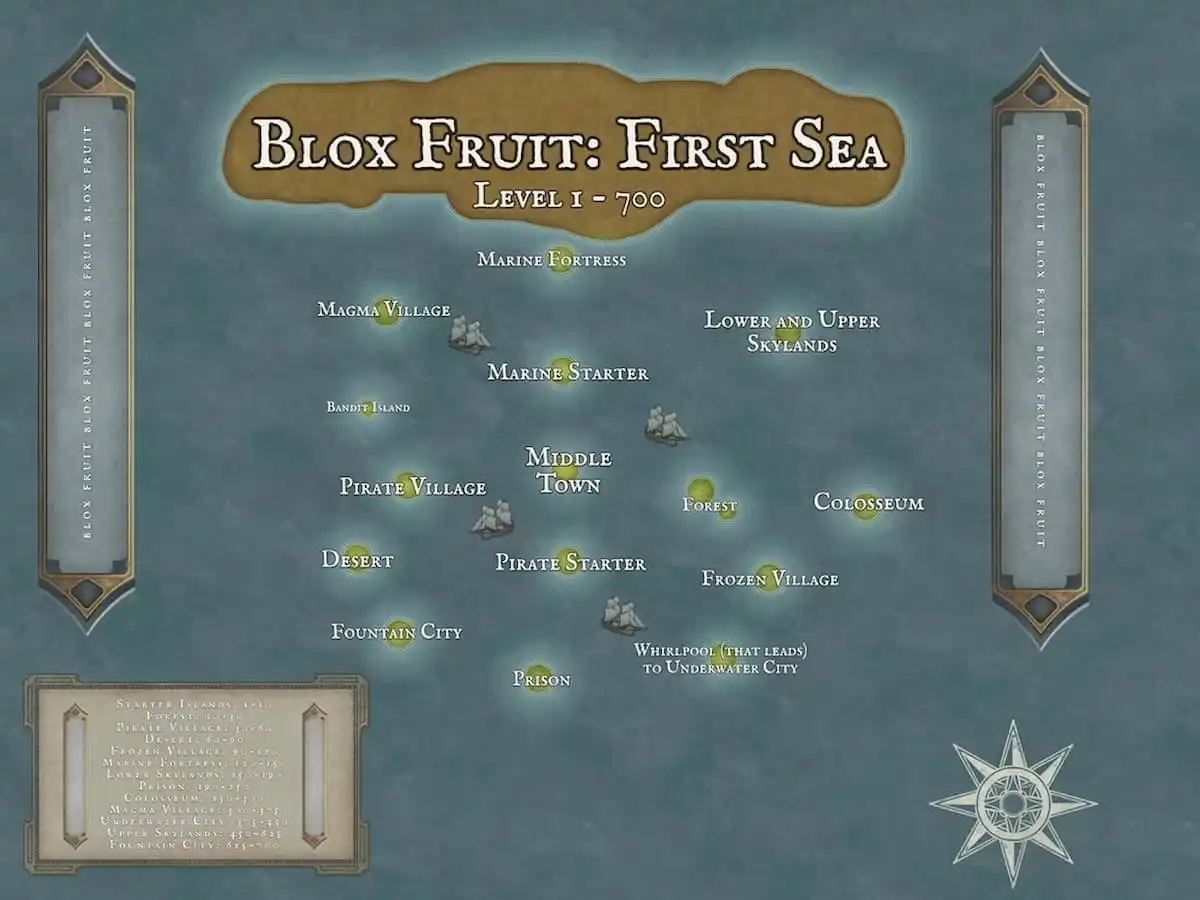 Blox Fruits Map All Locations And NPCs For The First Second Third   Blox Fruit First Sea 