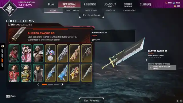 The Buster Sword R5 in the Apex Legends x Final Fantasy event shop
