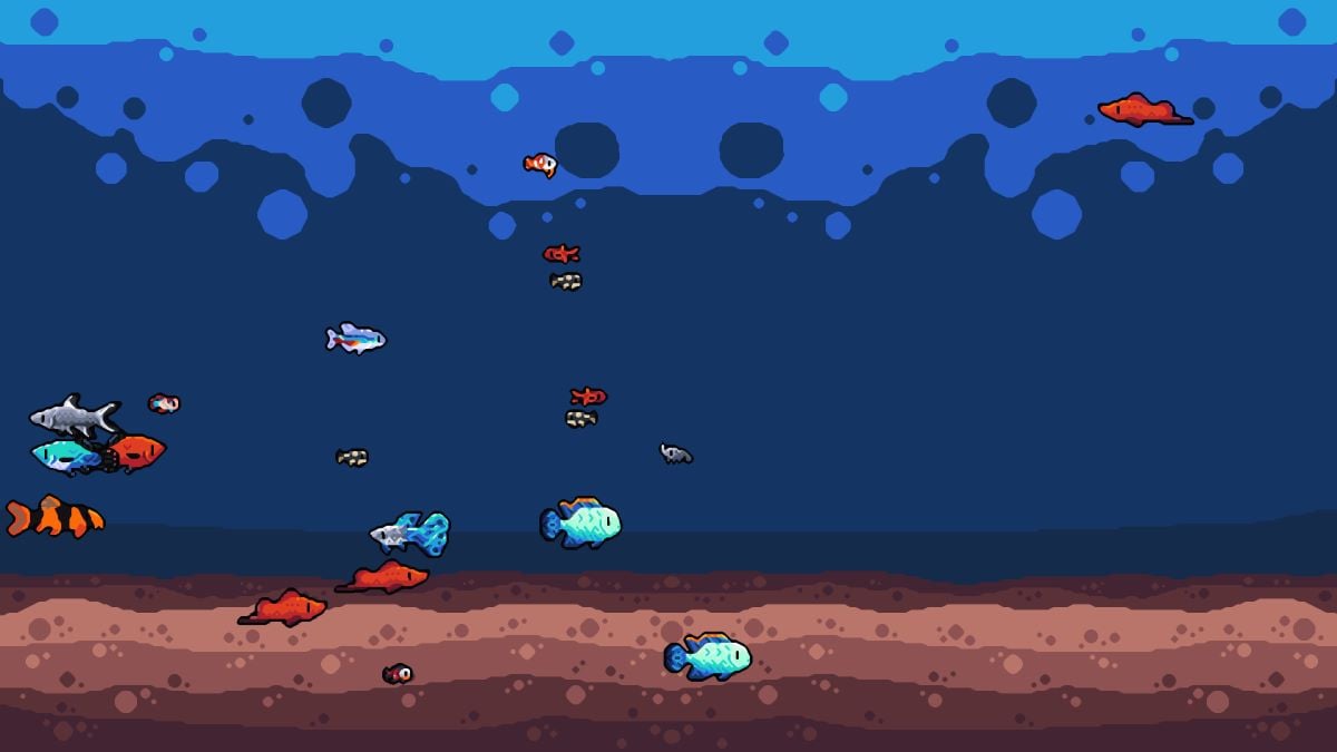 An in-game screenshot of a fish tank in Chillquarium.