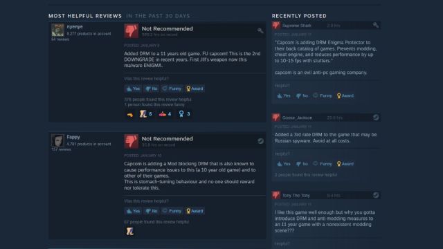 A screenshot of Steam user reviews for Resident Evil Revelations.