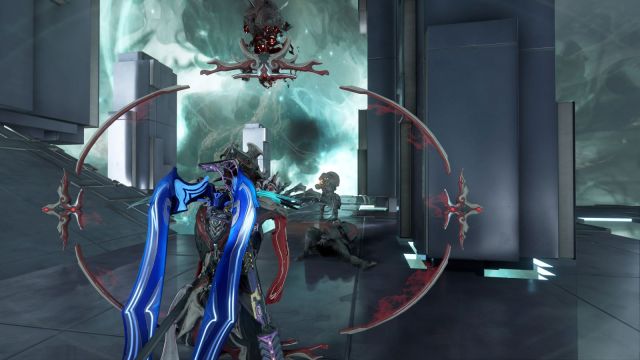 Image of Garuda using the Dual Toxocyst against Grineer. There is one ability currently active.
