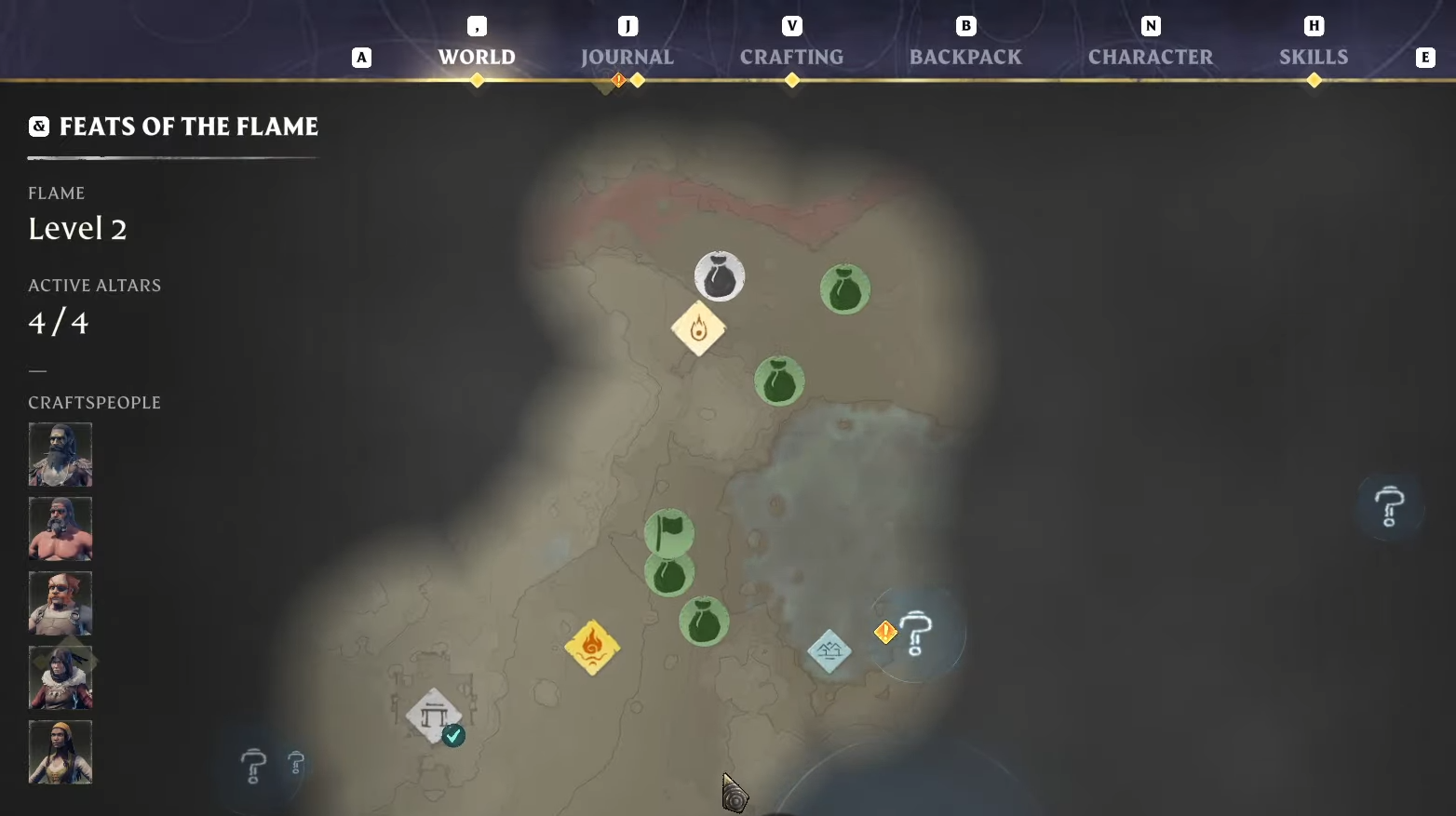 Image of the map in Enshrouded showing Indigo Plant locations in the norther side of the map.