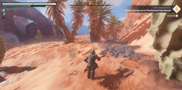 Image of a character running in the desert in Enshrouded.