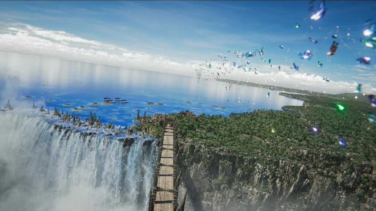 Final Fantasy XIV promotional image showing a sea and greenery.