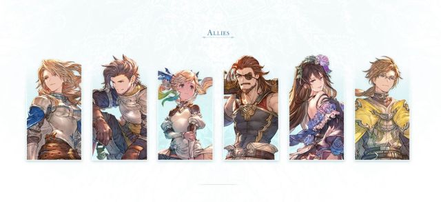 A screenshot of the character art for the allies in Granblue Fantasy: Relink.