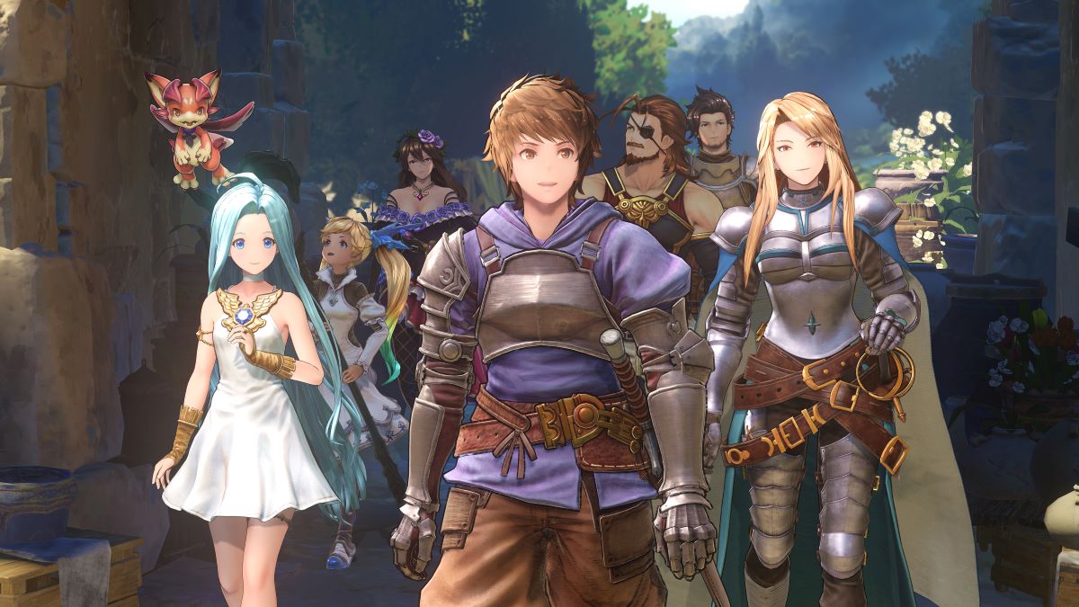 A promotional image of several of the main characters of Granblue Fantasy: Relink.