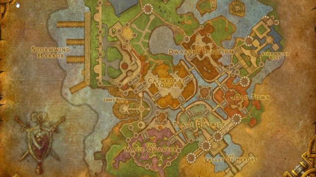 A map of Stormwind showing the location of Lord Greymane