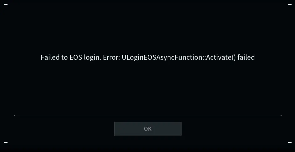 The EOS Login error screen in Palworld.